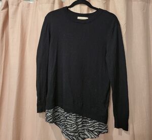 Michael Kors Black Crewneck Sweater with Layered Hem